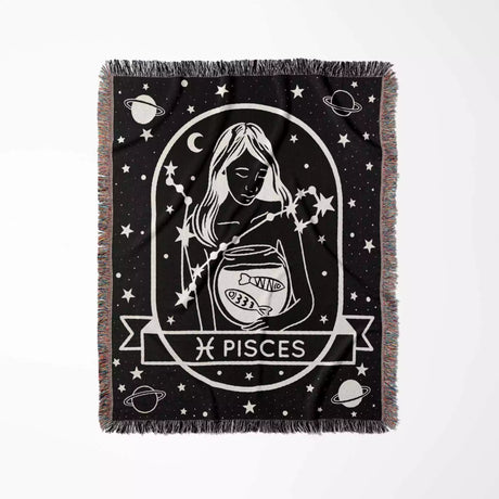 Pisces Zodiac Sign Astrology Woman Woven Throw Blanket Tapestry - DesignerOllie.com