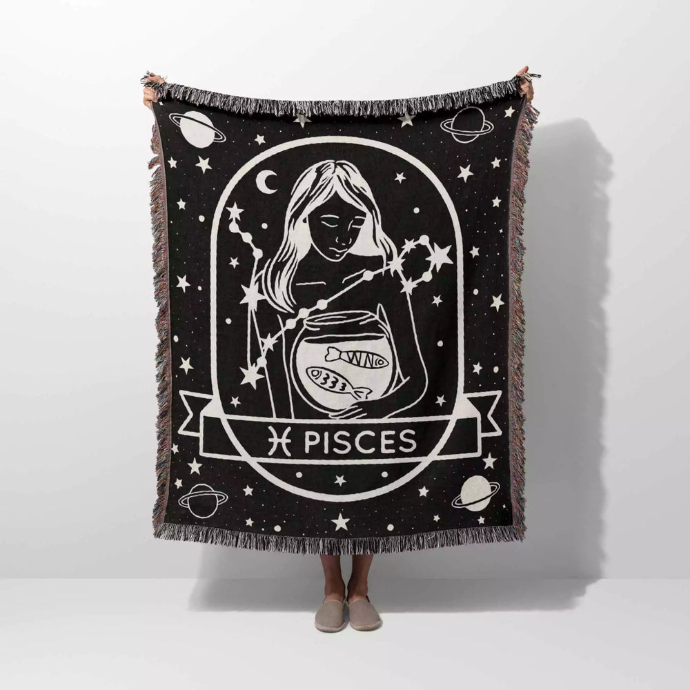 Pisces Zodiac Sign Astrology Woman Woven Throw Blanket Tapestry - DesignerOllie.com