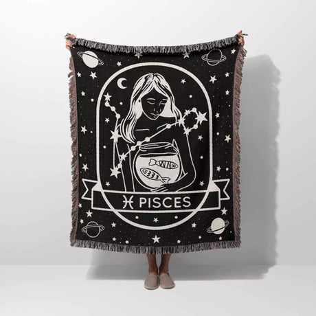 Pisces Zodiac Sign Astrology Woman Woven Throw Blanket Tapestry - DesignerOllie.com