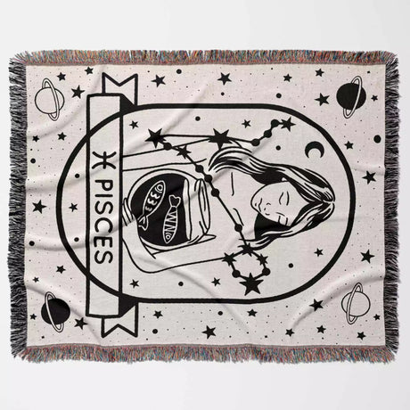 Pisces Zodiac Sign Astrology Woman Woven Throw Blanket and Tapestry Blanket - DesignerOllie.com