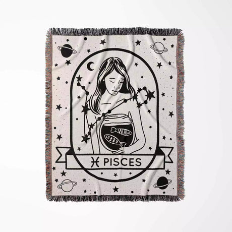 Pisces Zodiac Sign Astrology Woman Woven Throw Blanket and Tapestry Blanket - DesignerOllie.com
