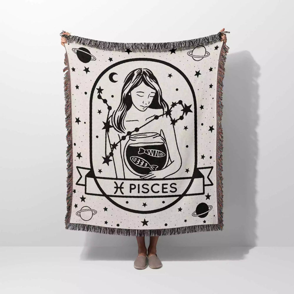 Pisces Zodiac Sign Astrology Woman Woven Throw Blanket and Tapestry Blanket - DesignerOllie.com