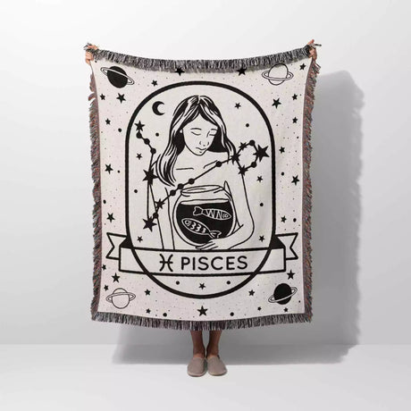 Pisces Zodiac Sign Astrology Woman Woven Throw Blanket and Tapestry Blanket - DesignerOllie.com