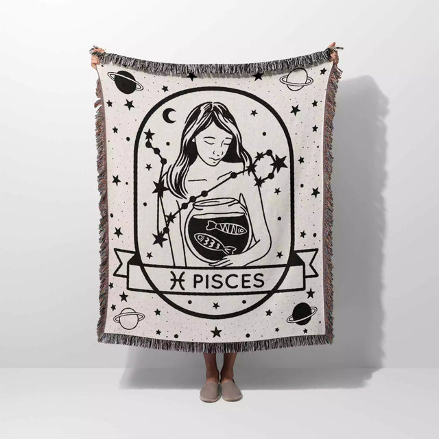 Pisces Zodiac Sign Astrology Woman Woven Throw Blanket and Tapestry Blanket - DesignerOllie.com