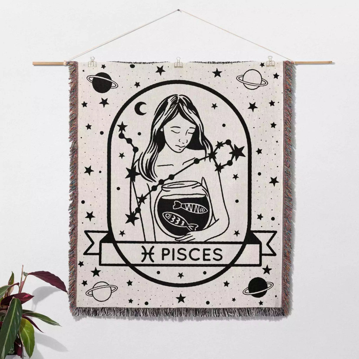 Pisces Zodiac Sign Astrology Woman Woven Throw Blanket and Tapestry Blanket - DesignerOllie.com