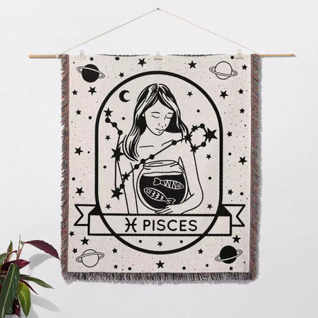 Pisces Zodiac Sign Astrology Woman Woven Throw Blanket and Tapestry Blanket - DesignerOllie.com