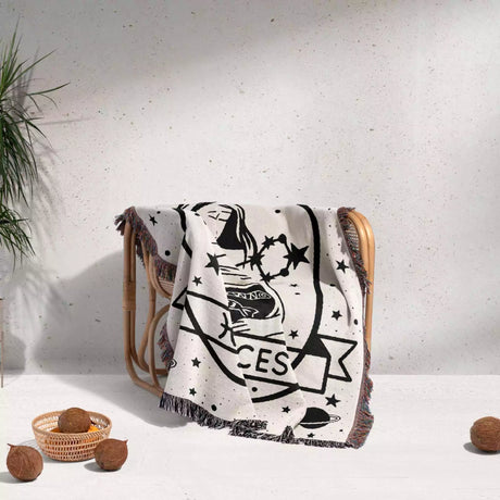 Pisces Zodiac Sign Astrology Woman Woven Throw Blanket and Tapestry Blanket - DesignerOllie.com