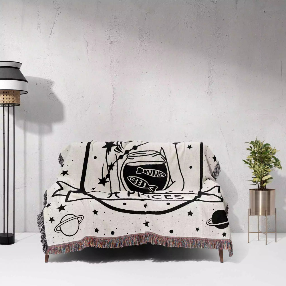 Pisces Zodiac Sign Astrology Woman Woven Throw Blanket and Tapestry Blanket - DesignerOllie.com