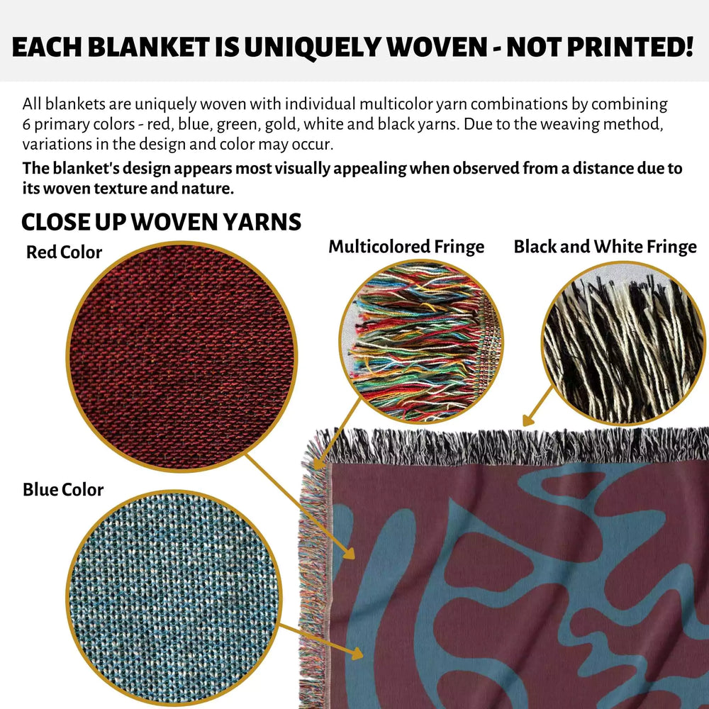 Red and Blue Matisse Style Woven Throw Blanket - DesignerOllie.com