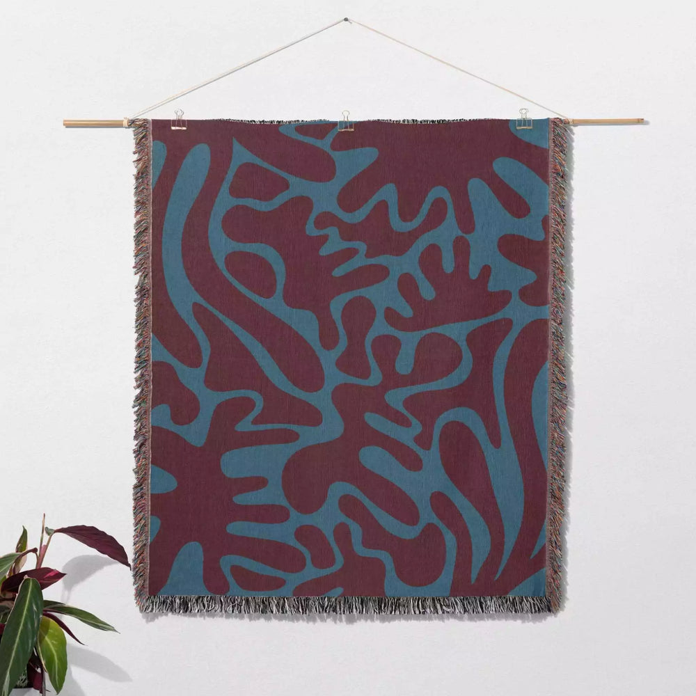 Red and Blue Matisse Style Woven Throw Blanket - DesignerOllie.com