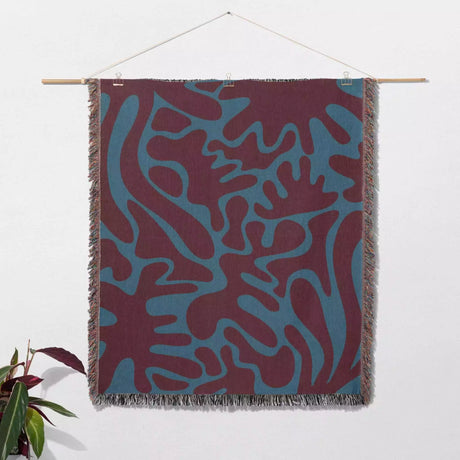Red and Blue Matisse Style Woven Throw Blanket - DesignerOllie.com