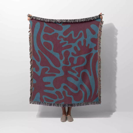 Red and Blue Matisse Style Woven Throw Blanket - DesignerOllie.com