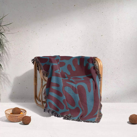 Red and Blue Matisse Style Woven Throw Blanket - DesignerOllie.com