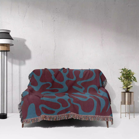 Red and Blue Matisse Style Woven Throw Blanket - DesignerOllie.com