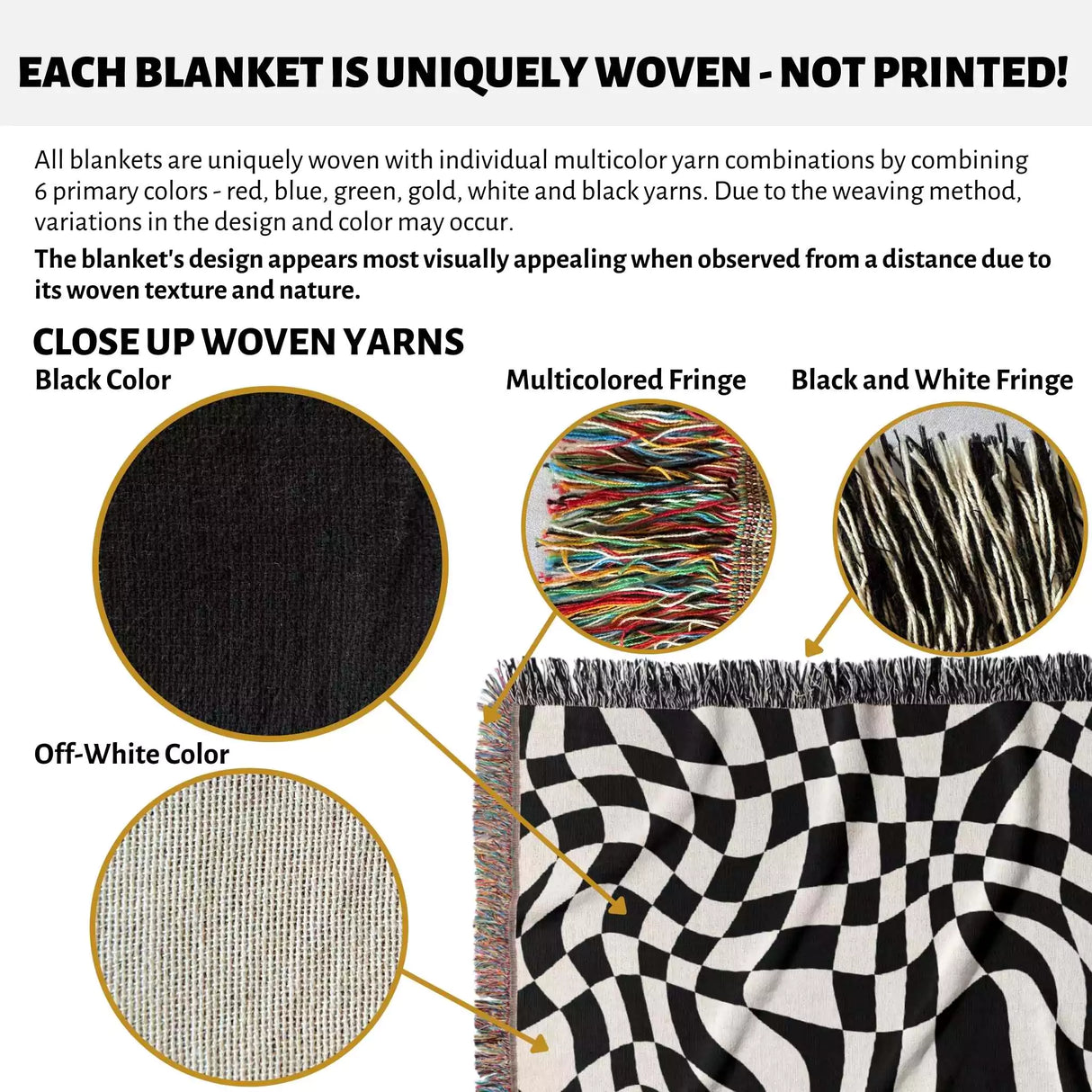 Funky Retro Style Black and White Checker Woven Throw Blanket - DesignerOllie.com