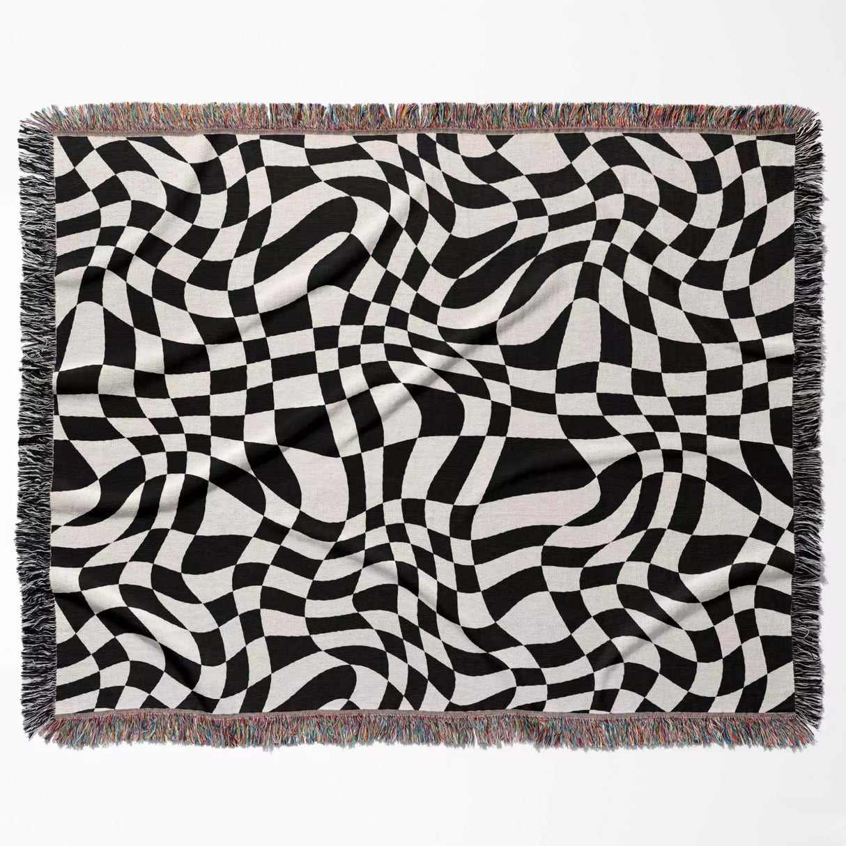 Funky Retro Style Black and White Checker Woven Throw Blanket - DesignerOllie.com