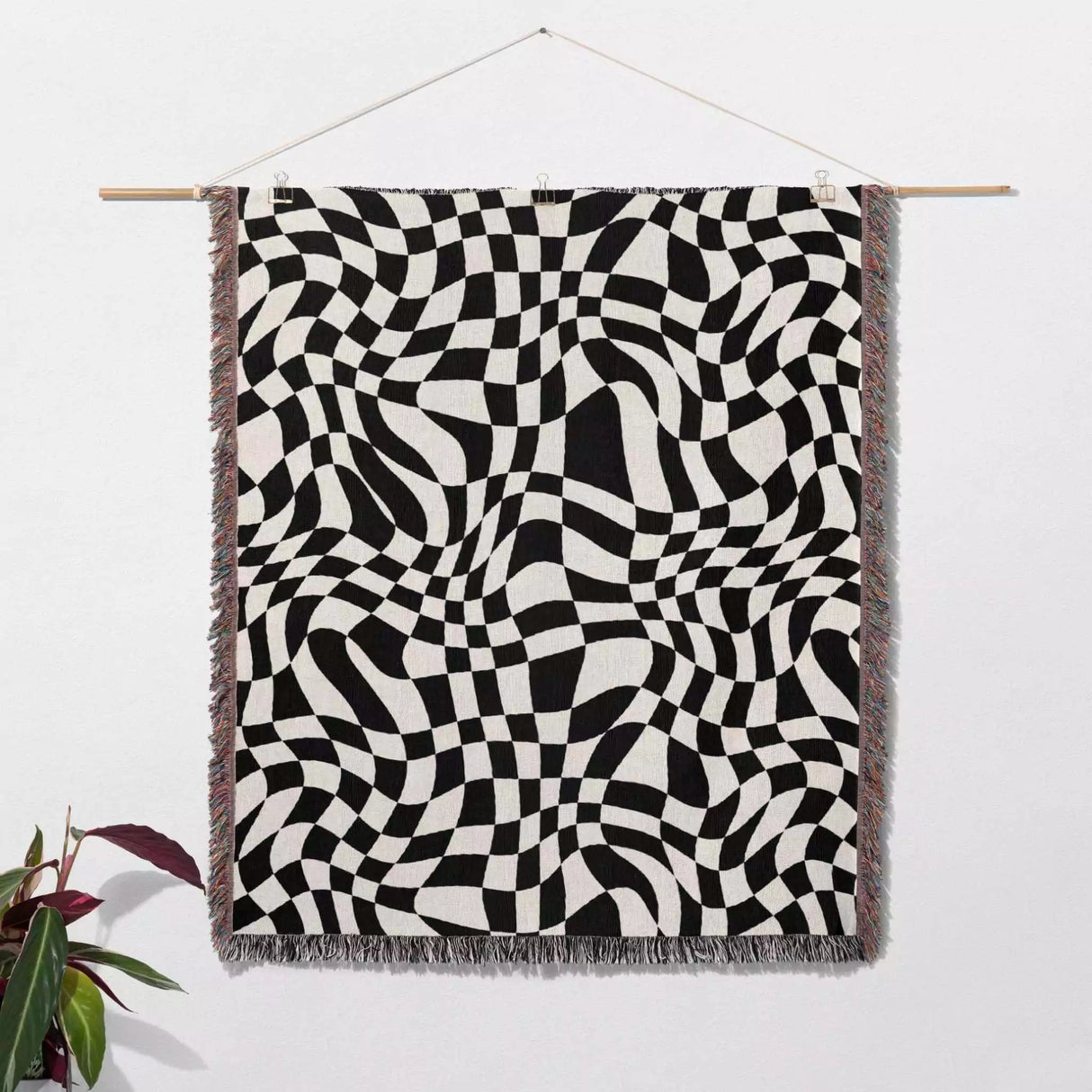 Funky Retro Style Black and White Checker Woven Throw Blanket - DesignerOllie.com