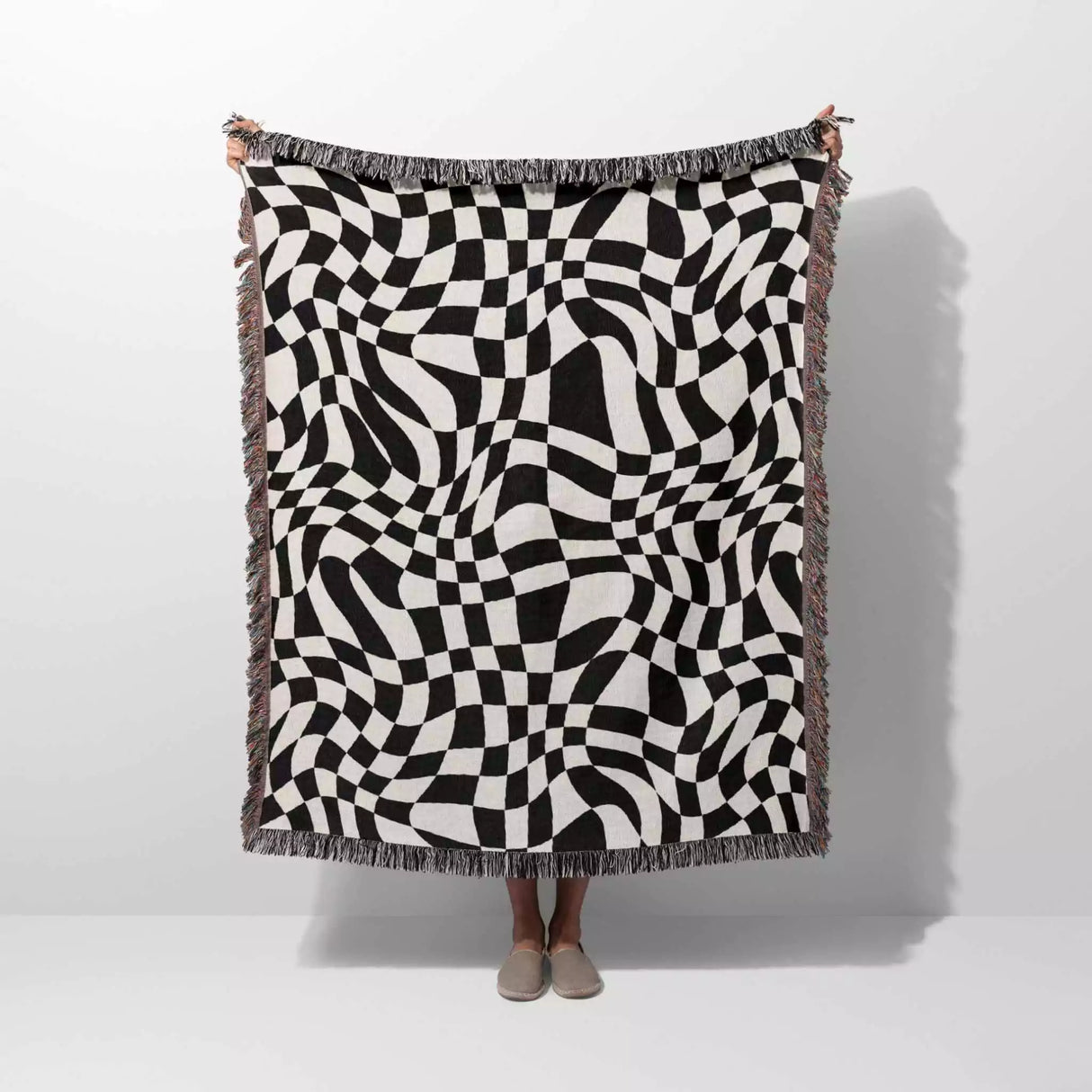 Funky Retro Style Black and White Checker Woven Throw Blanket - DesignerOllie.com