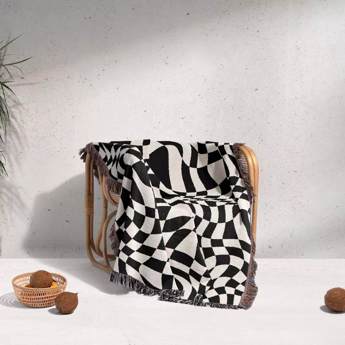 Funky Retro Style Black and White Checker Woven Throw Blanket - DesignerOllie.com