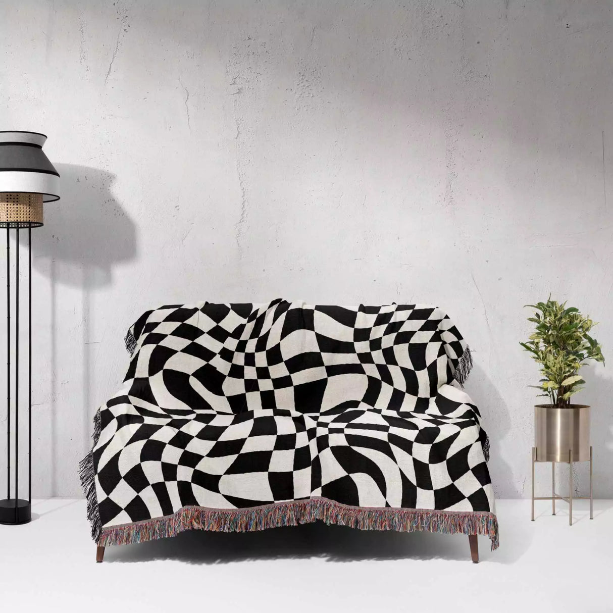 Funky Retro Style Black and White Checker Woven Throw Blanket - DesignerOllie.com