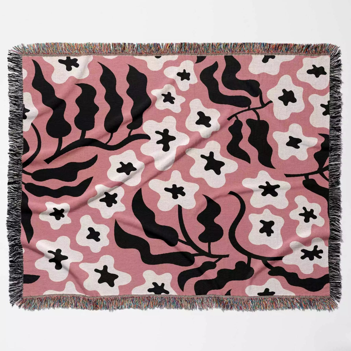 Groovy Black and Light Red Woven Throw Blanket and Tapestry - DesignerOllie.com