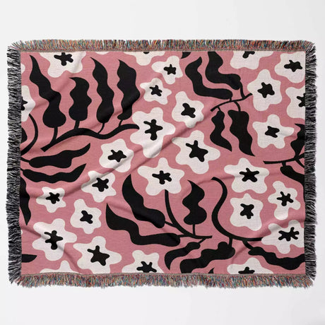 Groovy Black and Light Red Woven Throw Blanket and Tapestry - DesignerOllie.com