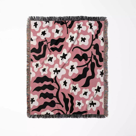 Groovy Black and Light Red Woven Throw Blanket and Tapestry - DesignerOllie.com