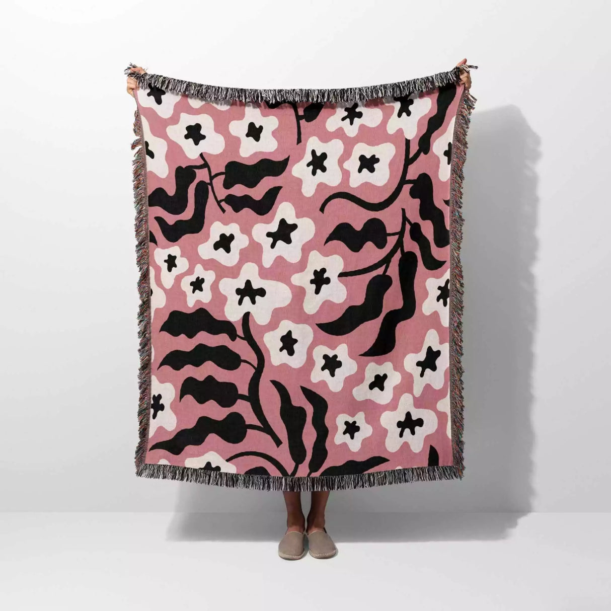 Groovy Black and Light Red Woven Throw Blanket and Tapestry - DesignerOllie.com