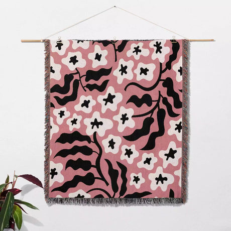 Groovy Black and Light Red Woven Throw Blanket and Tapestry - DesignerOllie.com