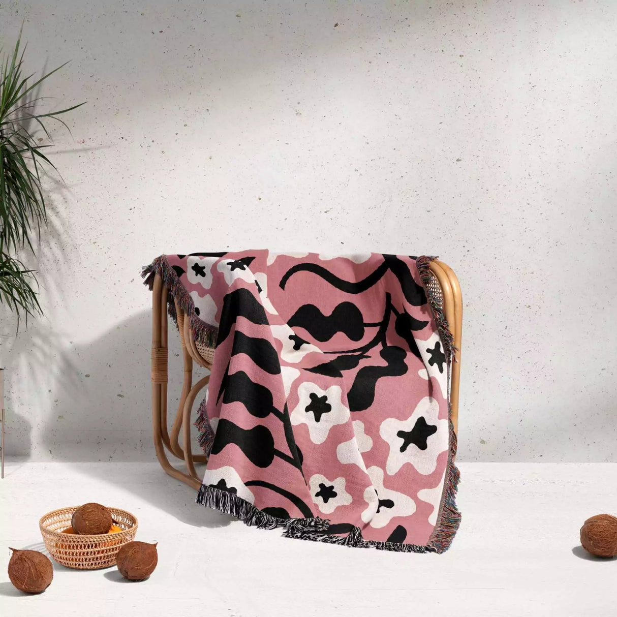 Groovy Black and Light Red Woven Throw Blanket and Tapestry - DesignerOllie.com