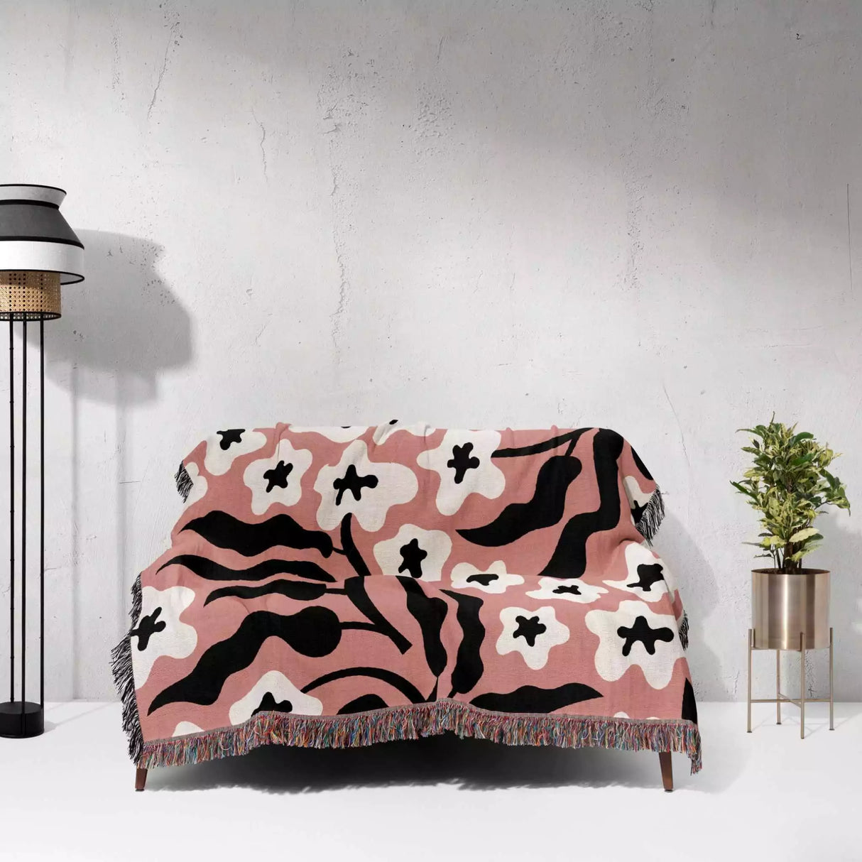 Groovy Black and Light Red Woven Throw Blanket and Tapestry - DesignerOllie.com