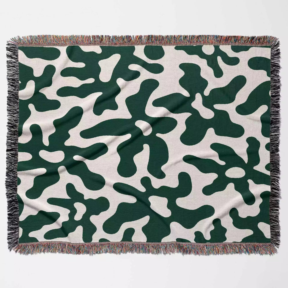 Retro Groovy Forest Green Flowers Woven Throw Blanket and Tapestry - DesignerOllie.com