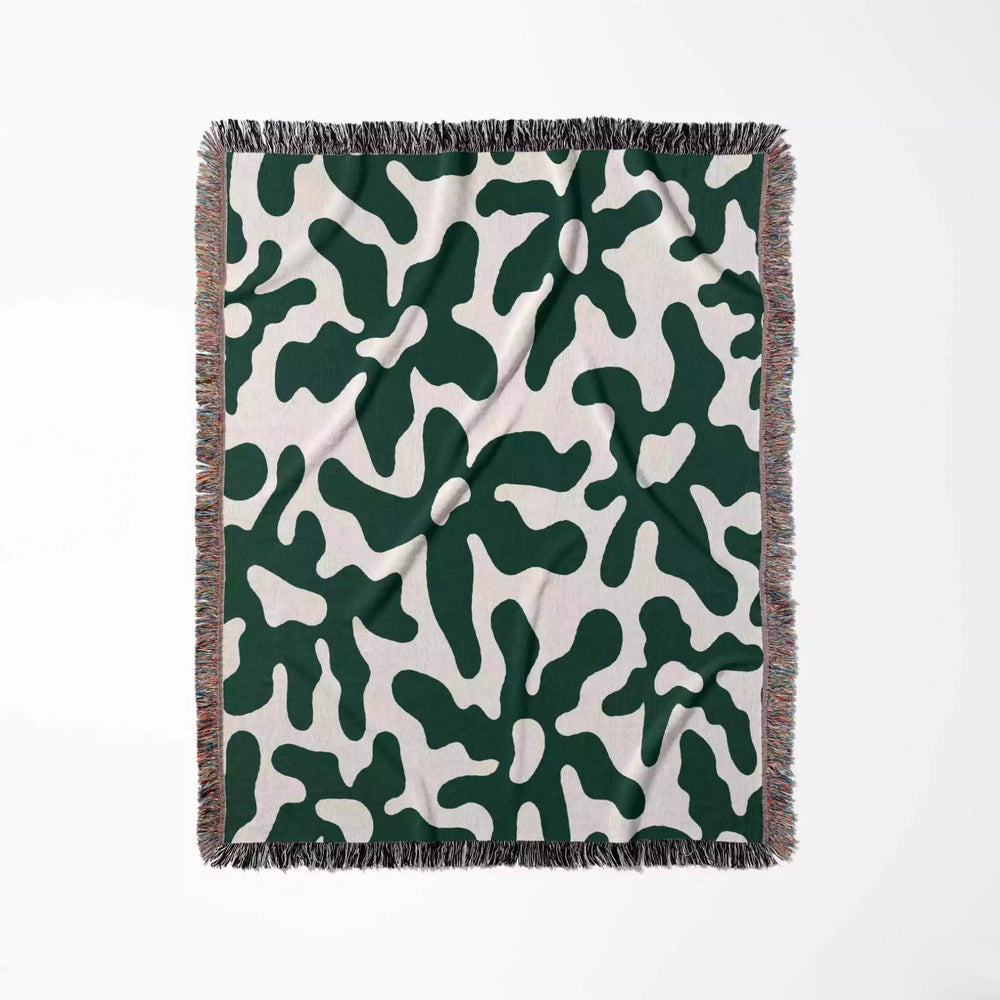 Retro Groovy Forest Green Flowers Woven Throw Blanket and Tapestry - DesignerOllie.com