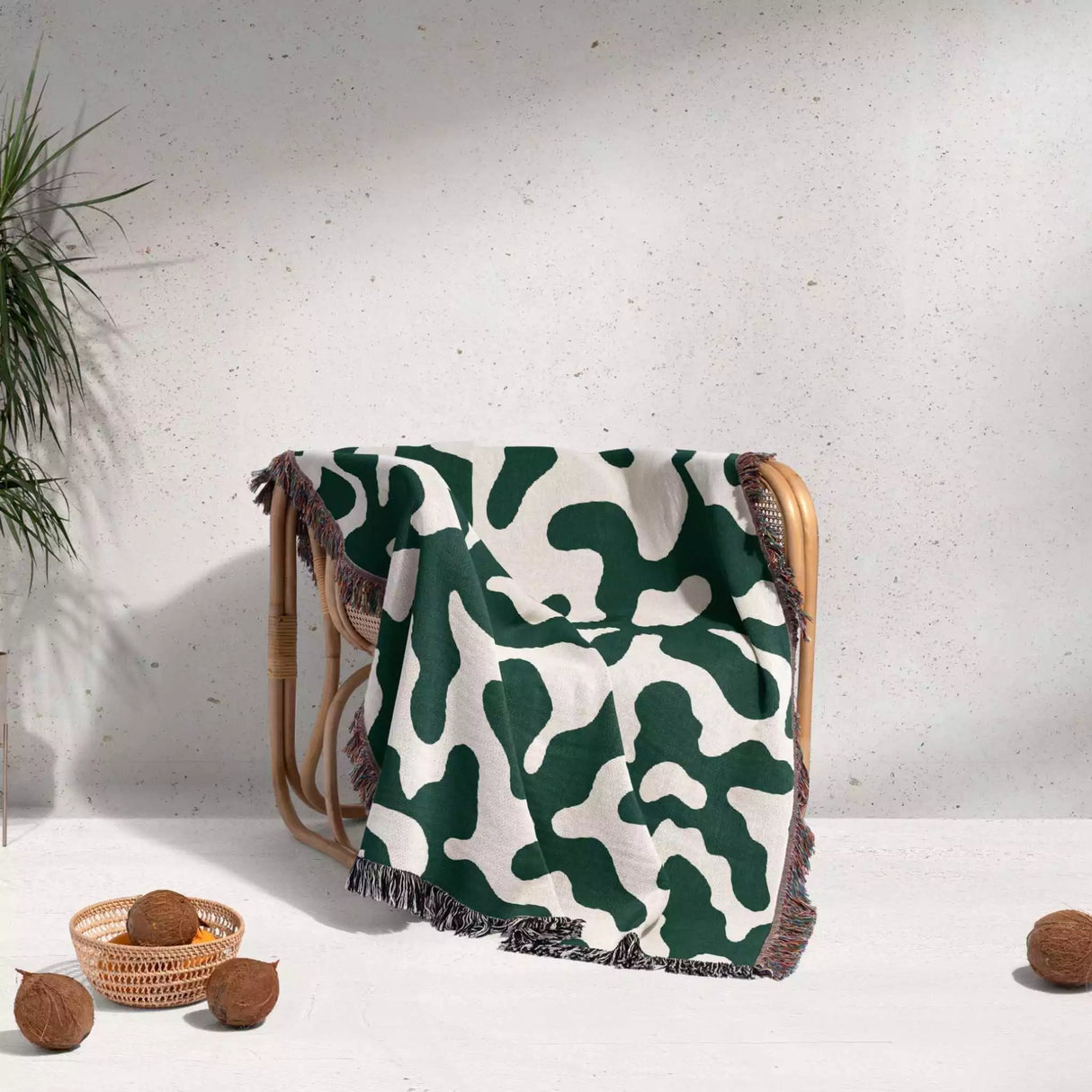 Retro Groovy Forest Green Flowers Woven Throw Blanket and Tapestry - DesignerOllie.com