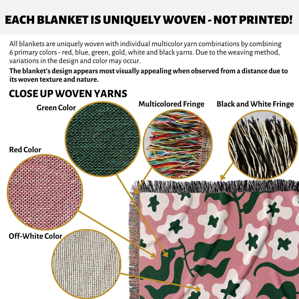 Retro Groovy Forest Green and Light Red Woven Throw Blanket and Tapestry - DesignerOllie.com