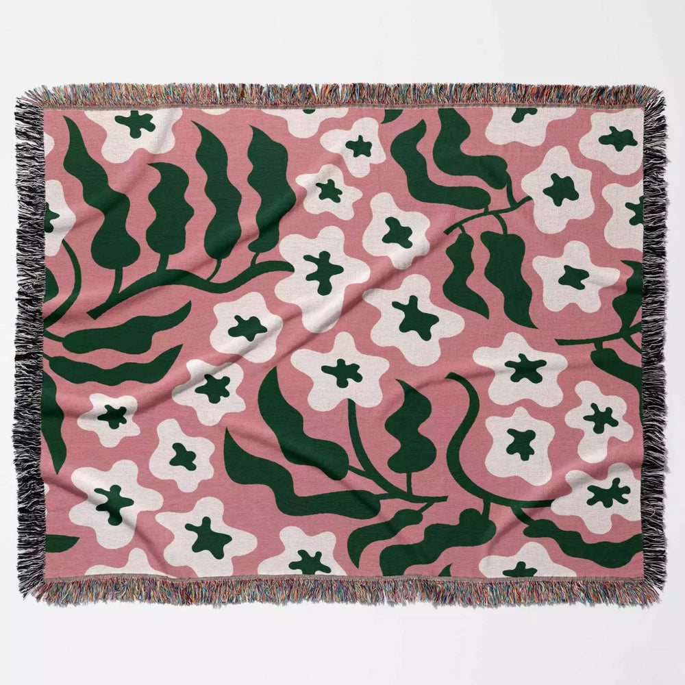 Retro Groovy Forest Green and Light Red Woven Throw Blanket and Tapestry - DesignerOllie.com