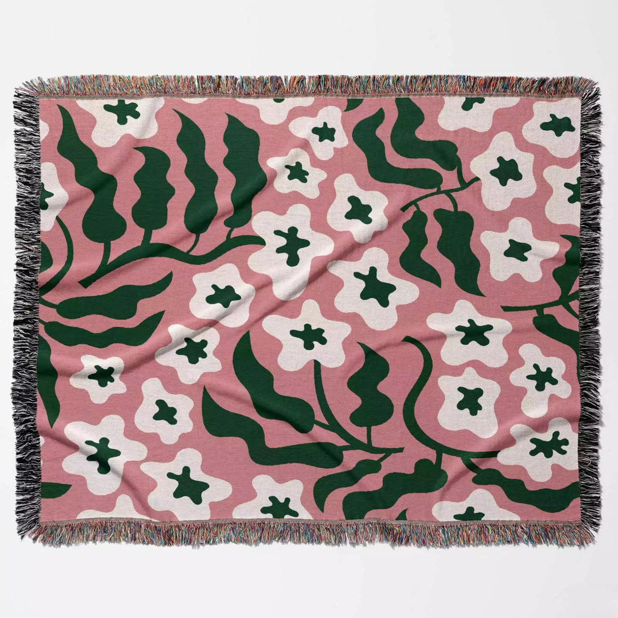 Retro Groovy Forest Green and Light Red Woven Throw Blanket and Tapestry - DesignerOllie.com