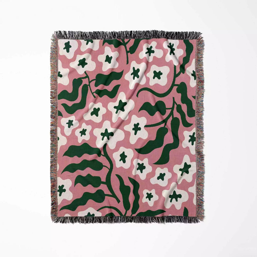 Retro Groovy Forest Green and Light Red Woven Throw Blanket and Tapestry - DesignerOllie.com