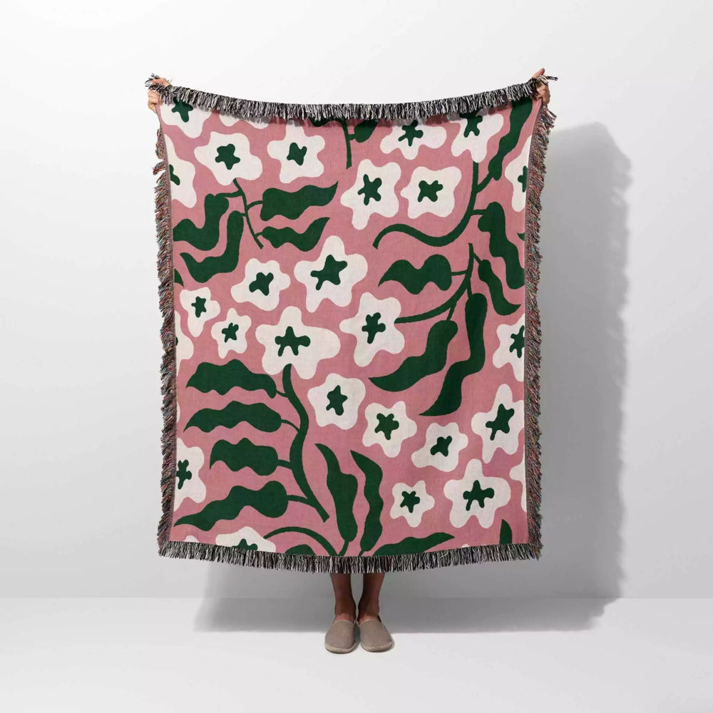 Retro Groovy Forest Green and Light Red Woven Throw Blanket and Tapestry - DesignerOllie.com