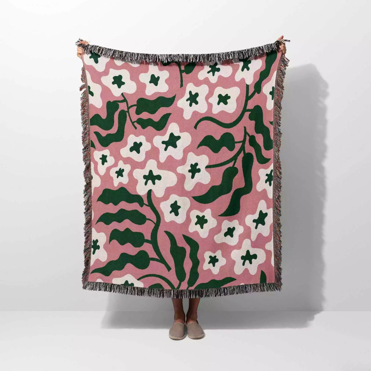 Retro Groovy Forest Green and Light Red Woven Throw Blanket and Tapestry - DesignerOllie.com
