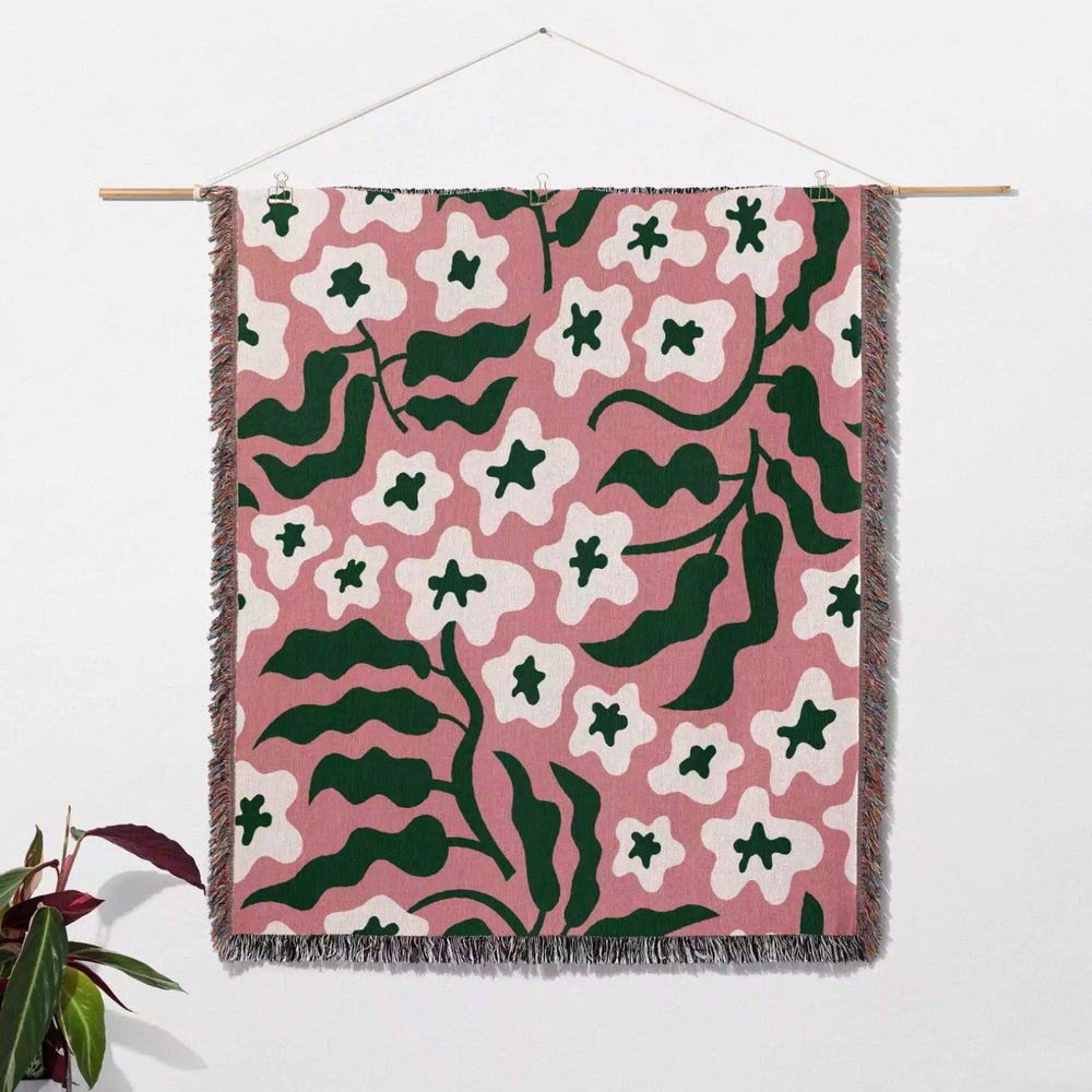 Retro Groovy Forest Green and Light Red Woven Throw Blanket and Tapestry - DesignerOllie.com