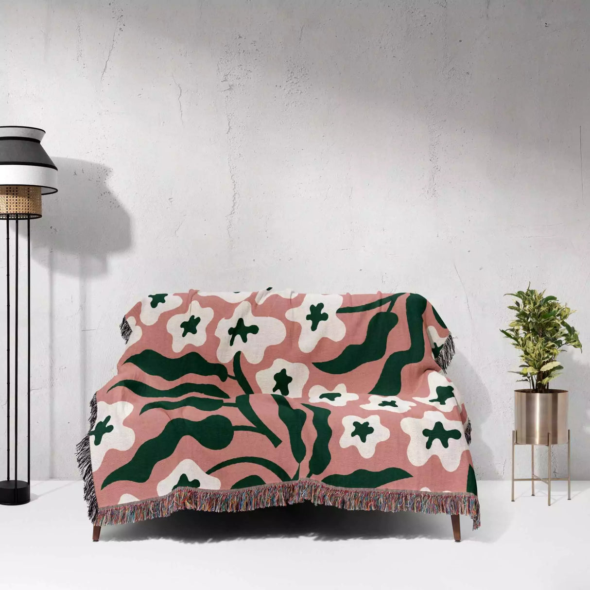 Retro Groovy Forest Green and Light Red Woven Throw Blanket and Tapestry - DesignerOllie.com