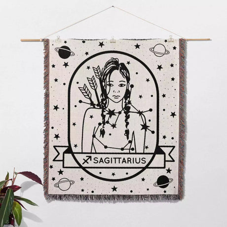 Sagittarius Zodiac Sign Astrology Woman Woven Throw Blanket and Tapestry Blanket - DesignerOllie.com