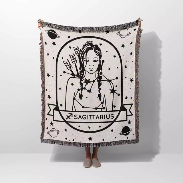 Sagittarius Zodiac Sign Astrology Woman Woven Throw Blanket and Tapestry Blanket - DesignerOllie.com