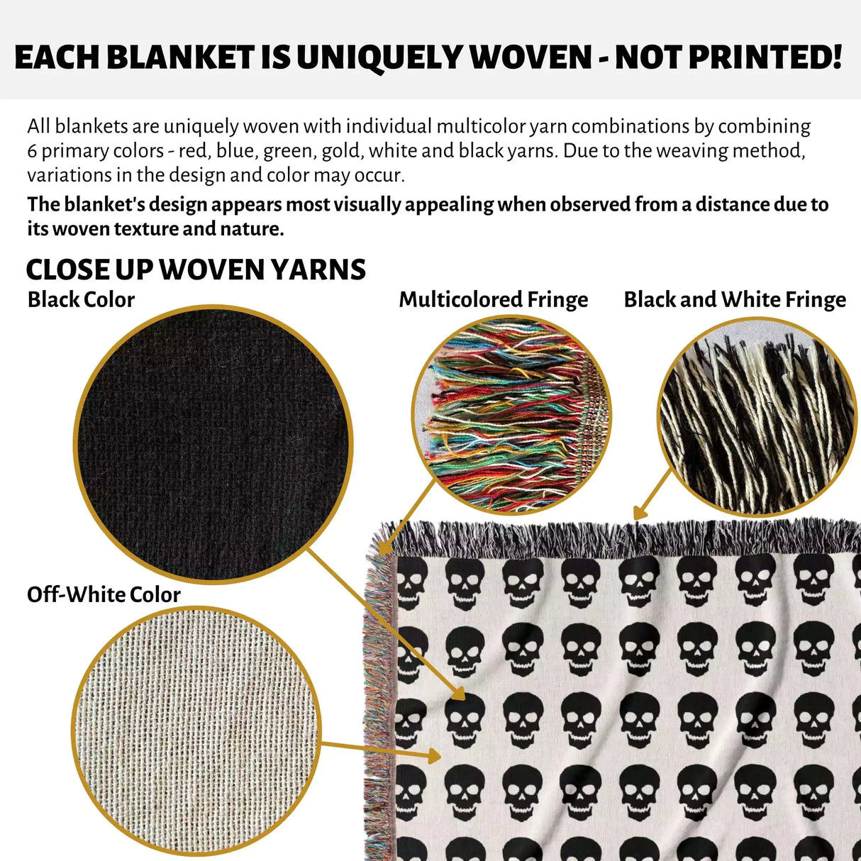 Simple Goth Skull Pattern Black and White Woven Throw Blanket and Tapestry - DesignerOllie.com