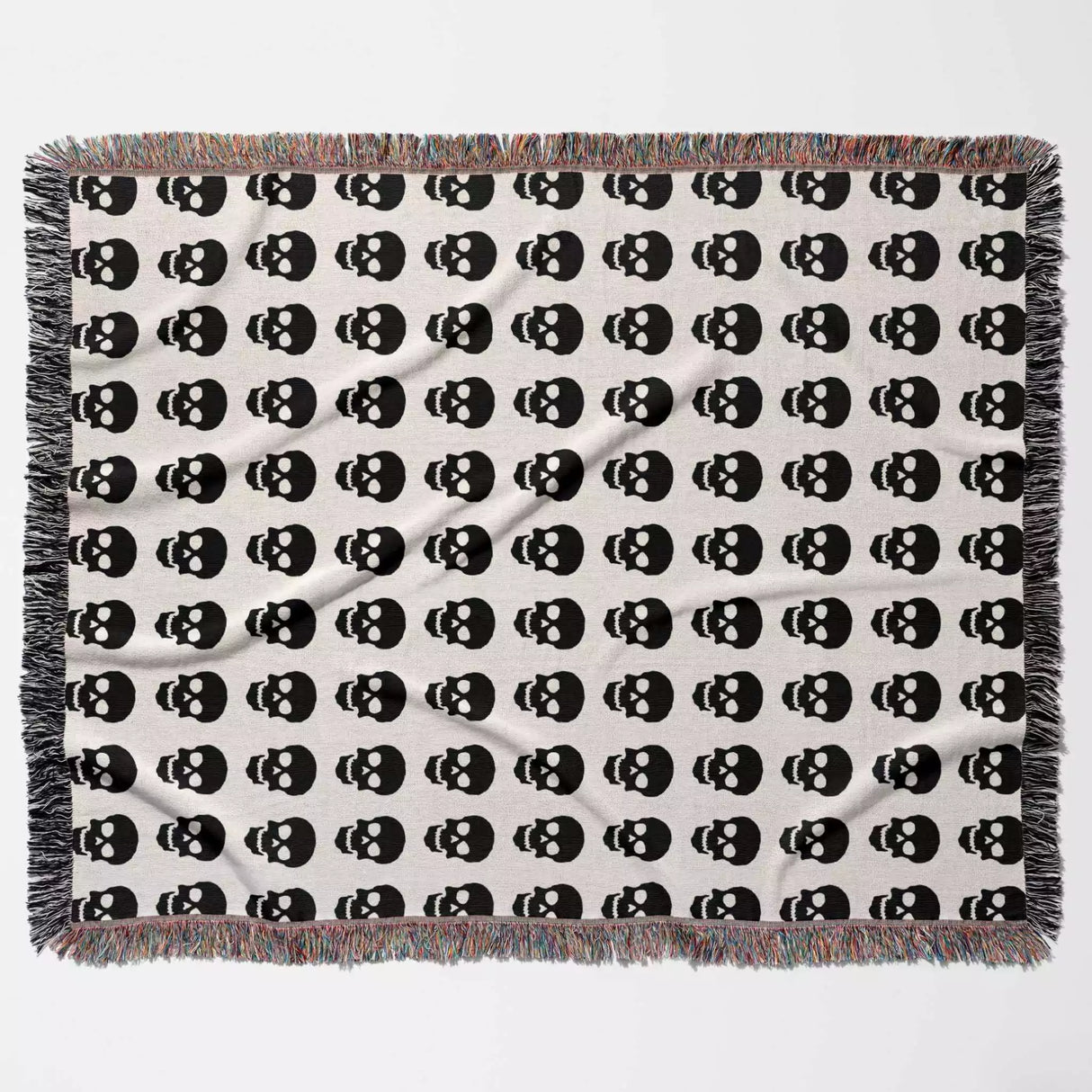 Simple Goth Skull Pattern Black and White Woven Throw Blanket and Tapestry - DesignerOllie.com