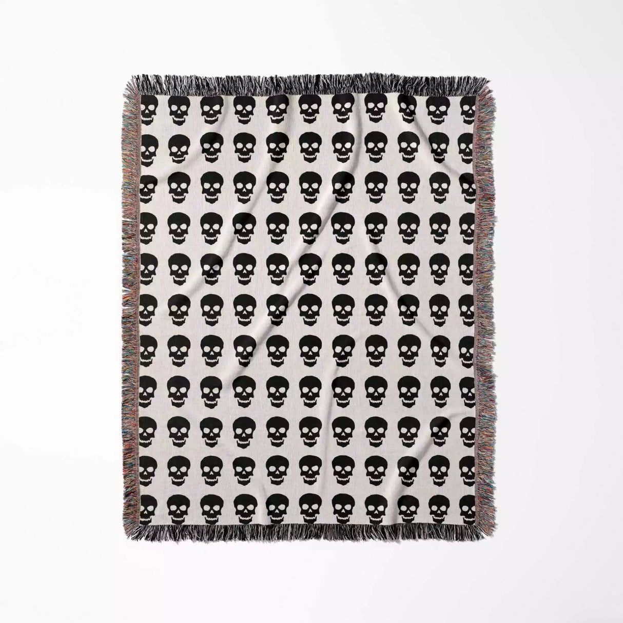 Simple Goth Skull Pattern Black and White Woven Throw Blanket and Tapestry - DesignerOllie.com