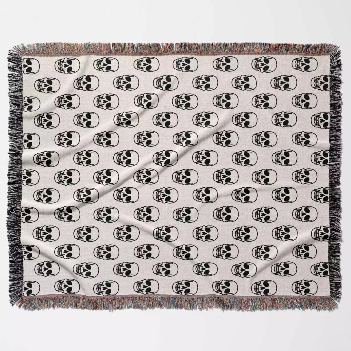 Simple Skull Black and White Goth Woven Throw Blanket and Tapestry - DesignerOllie.com