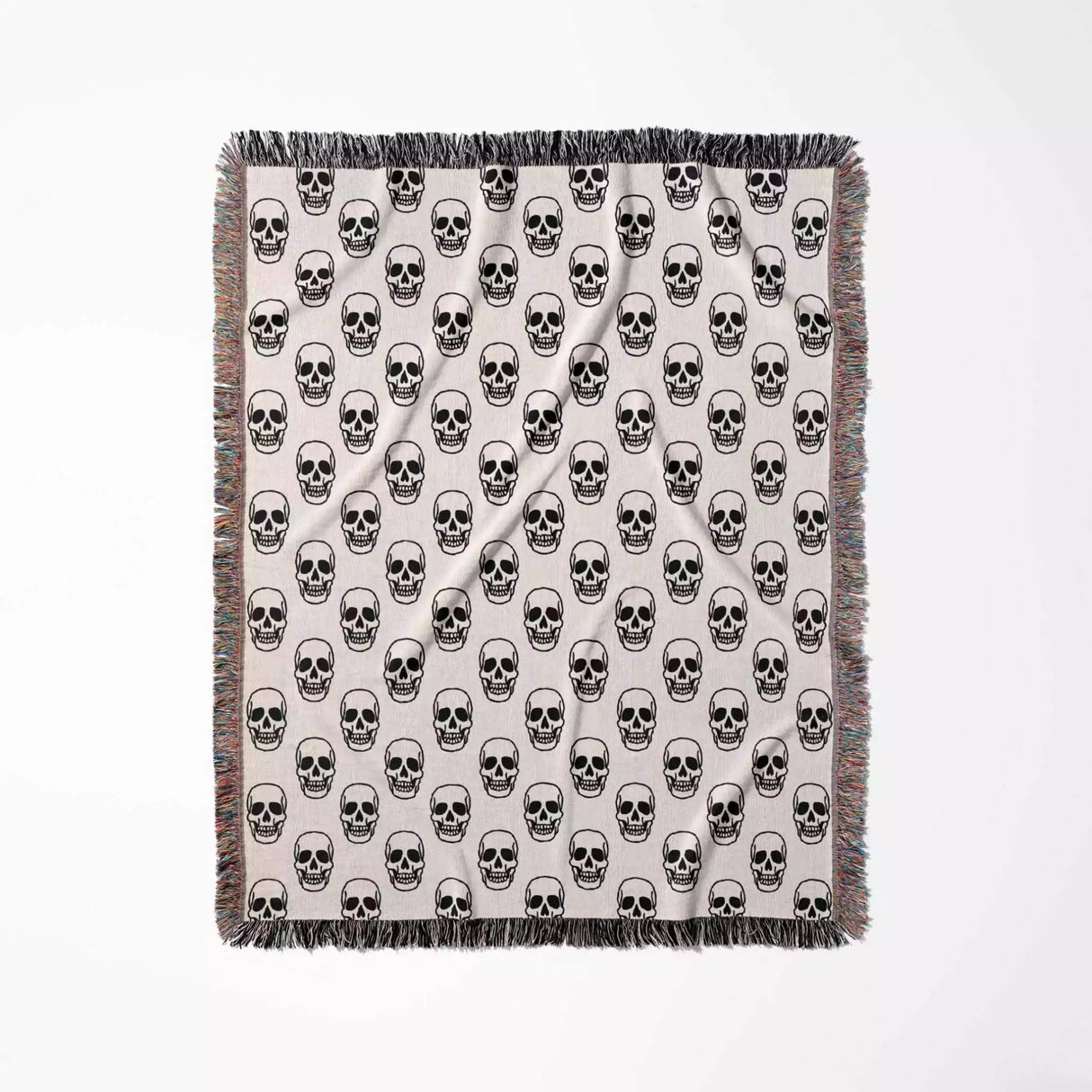 Simple Skull Black and White Goth Woven Throw Blanket and Tapestry - DesignerOllie.com