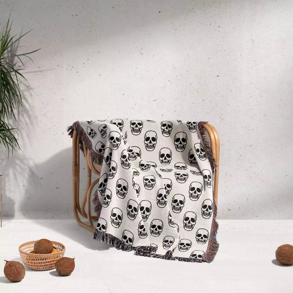 Simple Skull Black and White Goth Woven Throw Blanket and Tapestry - DesignerOllie.com